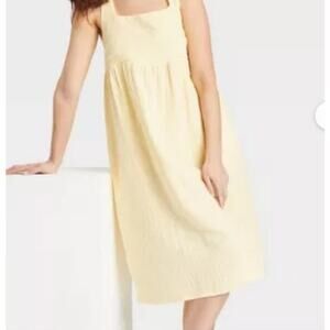 Stars Above Yellow Cotton Sleep Dress Square Neck Nightgown L